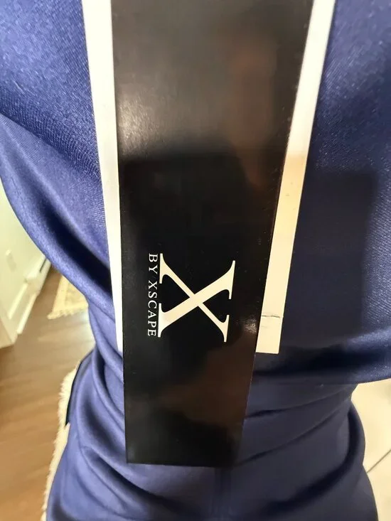 Navy Blue, Sequined Waist and Shoulder, Formal Evening Gown, Cap Sleeve, Size 6 - Picture 7 of 8